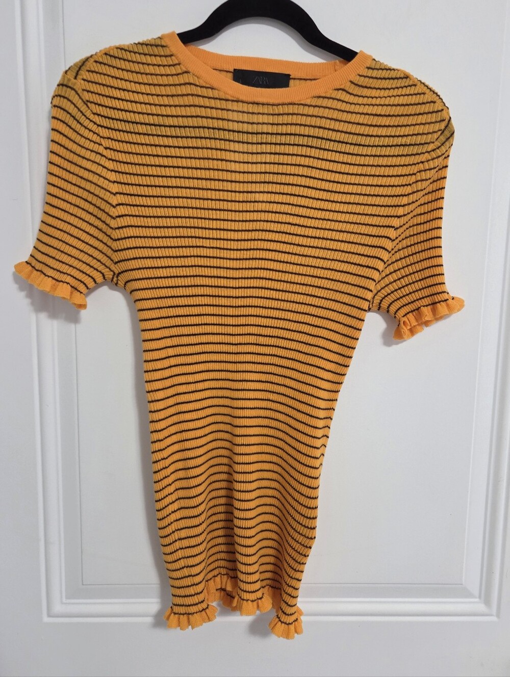 Zara Women's Super Stretchy Ribbed Knit Striped Tops - Size XL